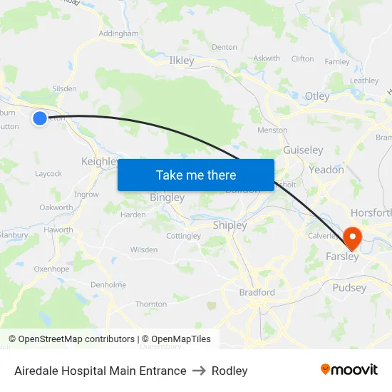 Airedale Hospital Main Entrance to Rodley map