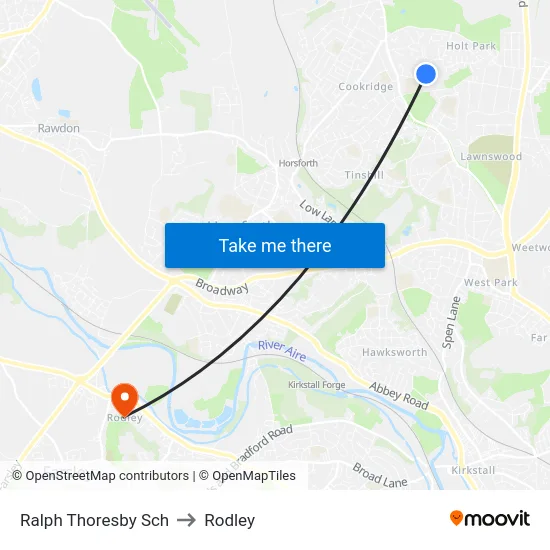 Ralph Thoresby Sch to Rodley map