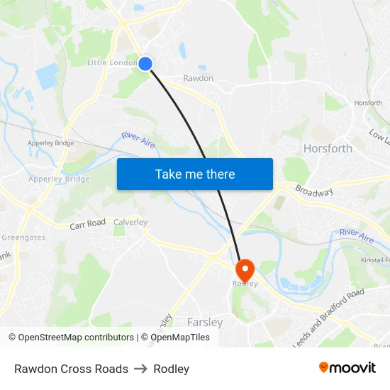 Rawdon Cross Roads to Rodley map
