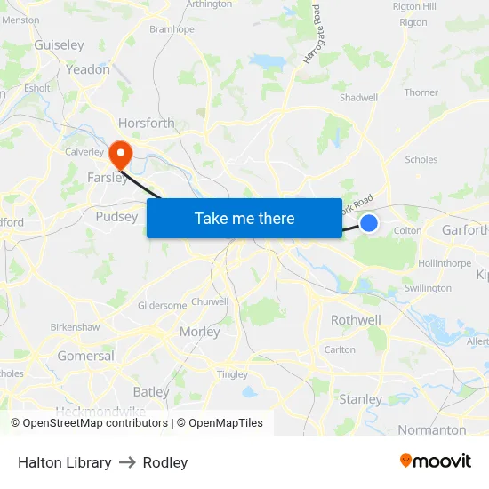 Halton Library to Rodley map