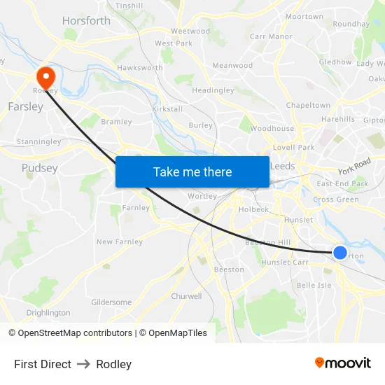 First Direct to Rodley map