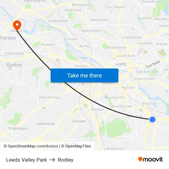 Leeds Valley Park to Rodley map