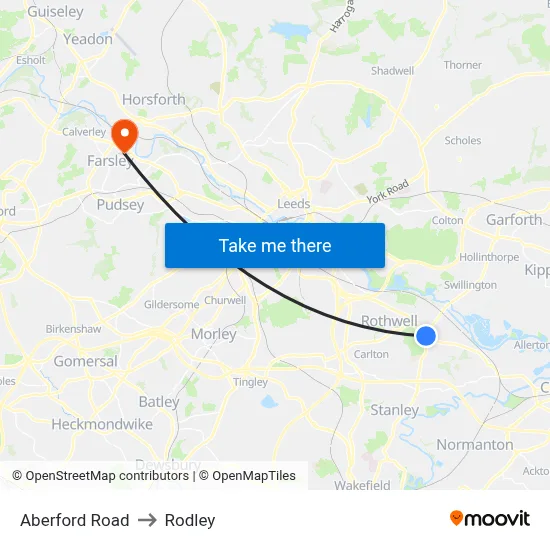 Aberford Road to Rodley map