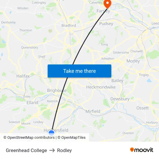 Greenhead College to Rodley map