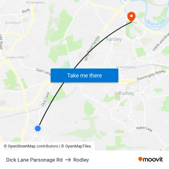 Dick Lane Parsonage Rd to Rodley map