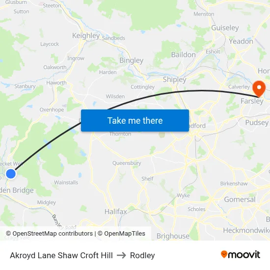 Akroyd Lane Shaw Croft Hill to Rodley map