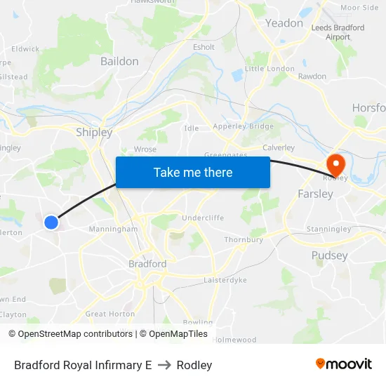 Bradford Royal Infirmary E to Rodley map
