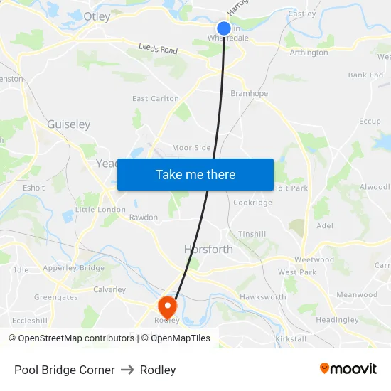 Pool Bridge Corner to Rodley map