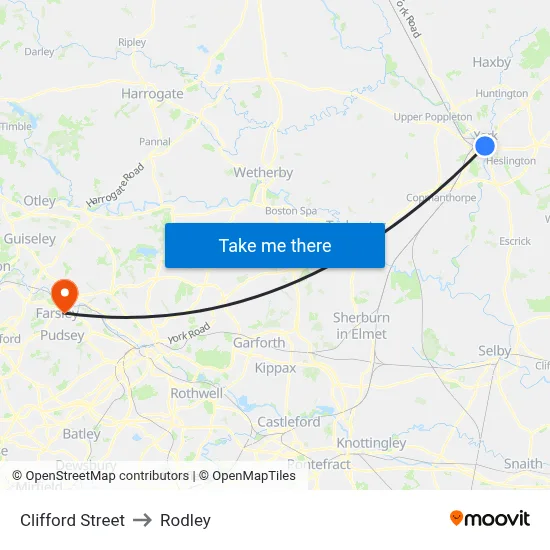Clifford Street to Rodley map