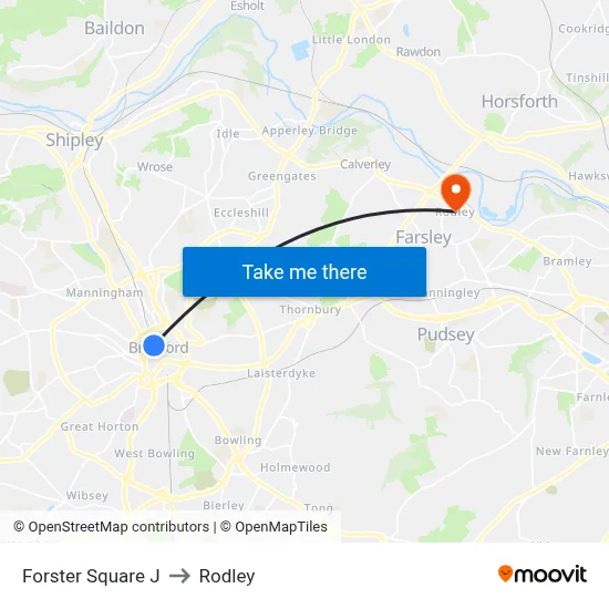 Forster Square J to Rodley map