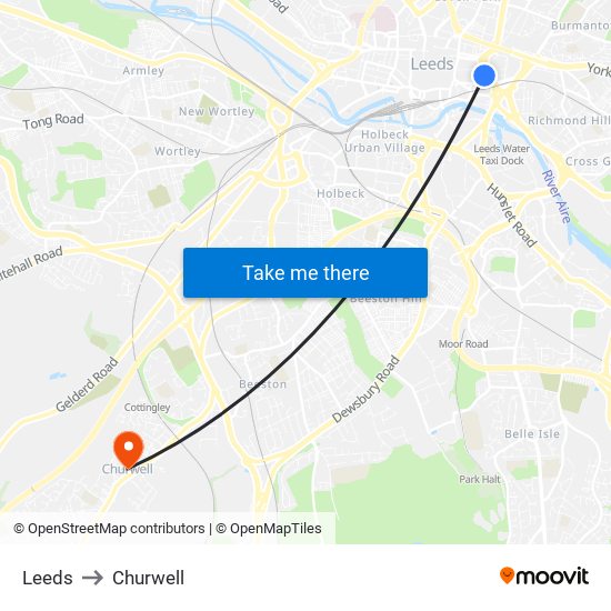 Leeds to Churwell map