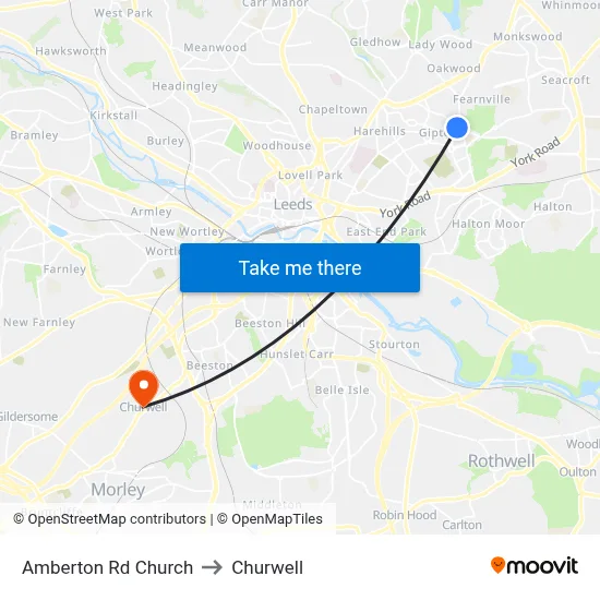 Amberton Rd Church to Churwell map
