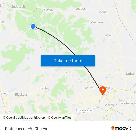 Ribblehead to Churwell map