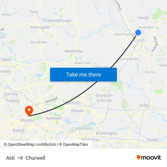 Aldi to Churwell map
