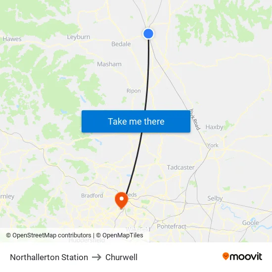 Northallerton Station to Churwell map