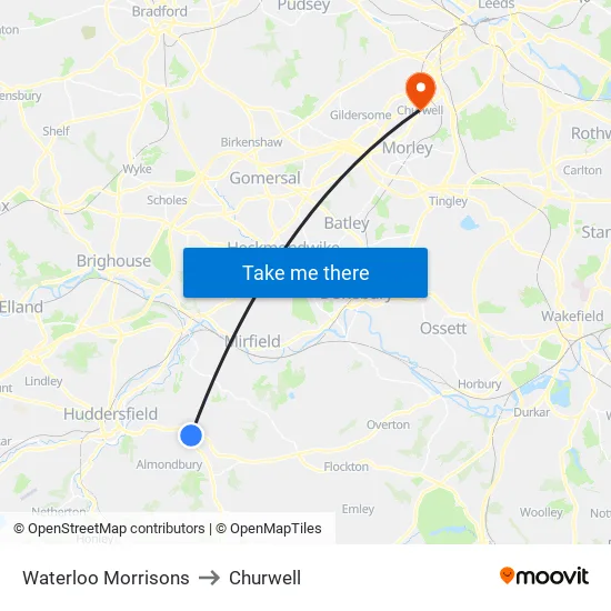 Waterloo Morrisons to Churwell map