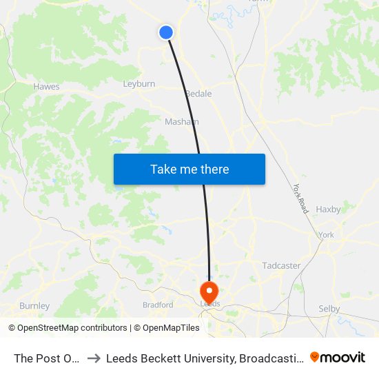 The Post Office to Leeds Beckett University, Broadcasting Place map