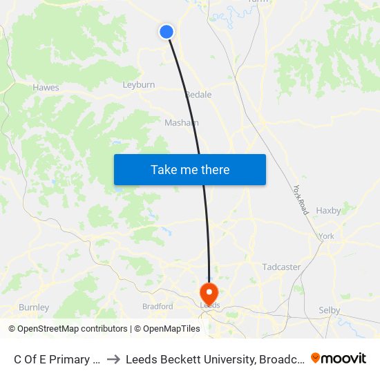 C Of E Primary School to Leeds Beckett University, Broadcasting Place map