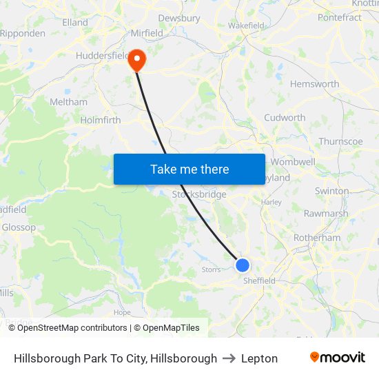 Hillsborough Park (South Yorkshire Supertram), Hillsborough to Lepton map