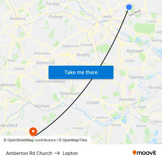 Amberton Rd Church to Lepton map