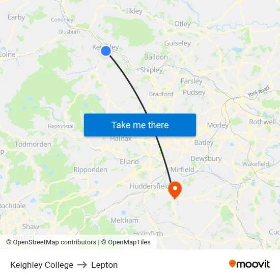 Keighley College to Lepton map