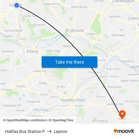 Halifax Bus Station P to Lepton map