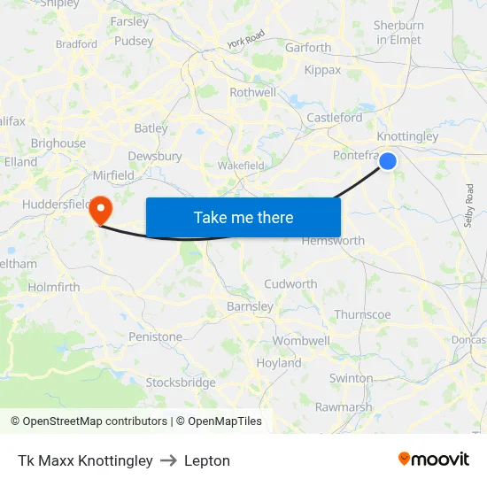 Tk Maxx Knottingley to Lepton map