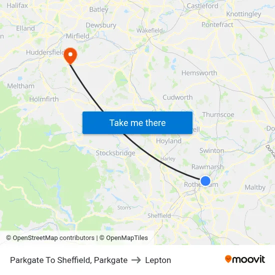 Parkgate To Sheffield, Parkgate to Lepton map