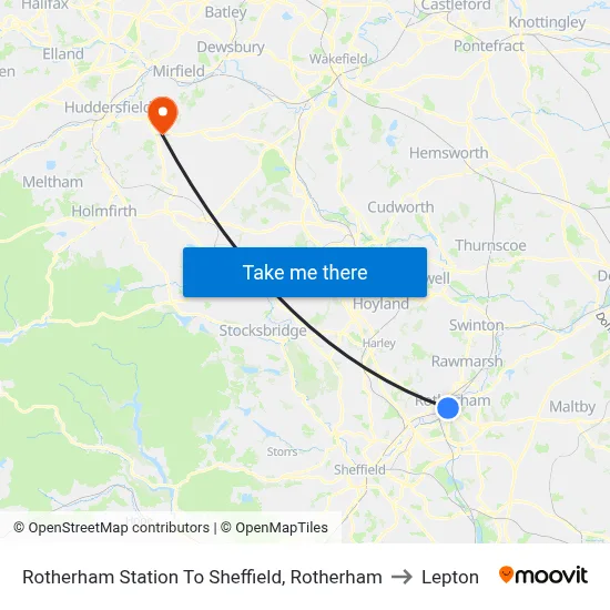 Rotherham Station To Sheffield, Rotherham to Lepton map
