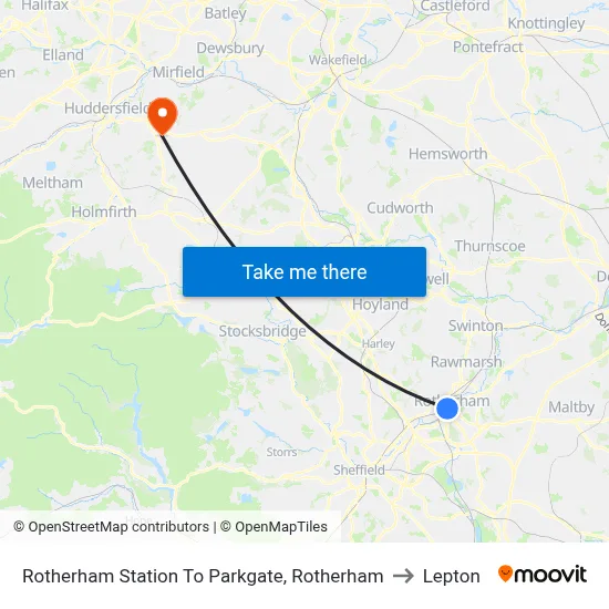 Rotherham Station To Parkgate, Rotherham to Lepton map