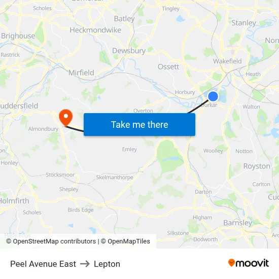 Peel Avenue East to Lepton map