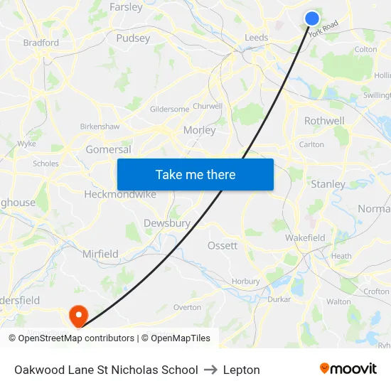 Oakwood Lane St Nicholas School to Lepton map