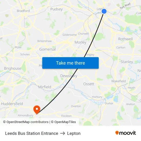 Leeds Bus Station Entrance to Lepton map