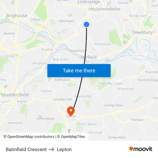 Balmfield Crescent to Lepton map