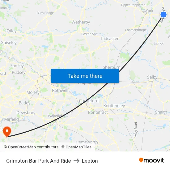 Grimston Bar Park And Ride to Lepton map