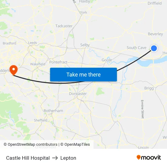 Castle Hill Hospital to Lepton map