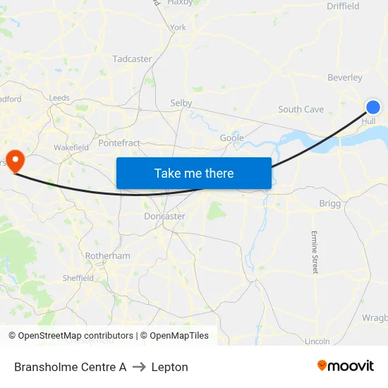 Bransholme Centre A to Lepton map