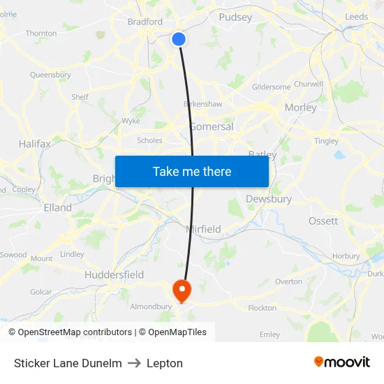 Sticker Lane Dunelm to Lepton map