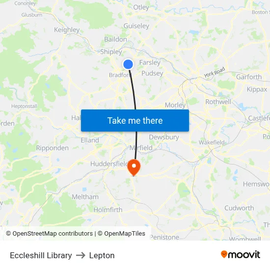 Eccleshill Library to Lepton map
