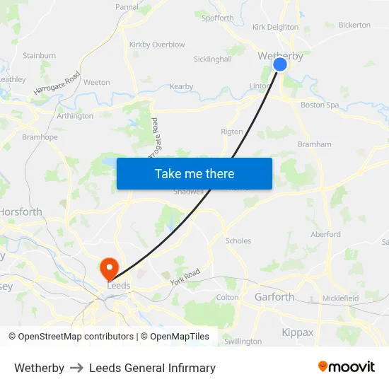Wetherby to Leeds General Infirmary map