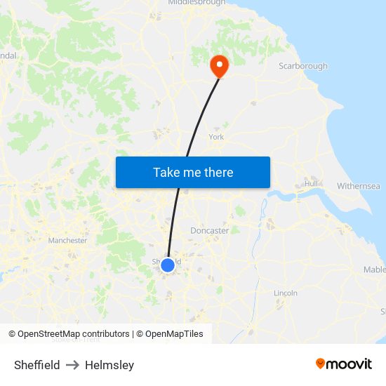 Sheffield to Helmsley map