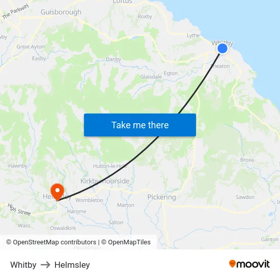 Whitby to Helmsley map