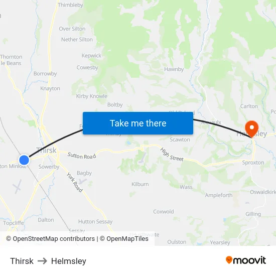 Thirsk to Helmsley map