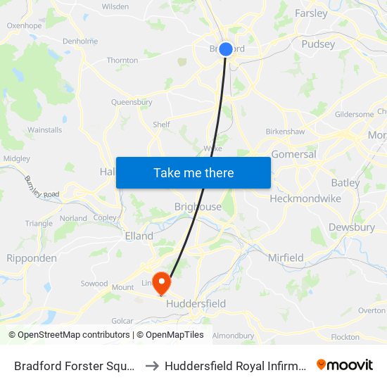 Bradford Forster Square to Huddersfield Royal Infirmary map