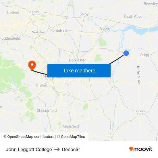 John Leggott College to Deepcar map