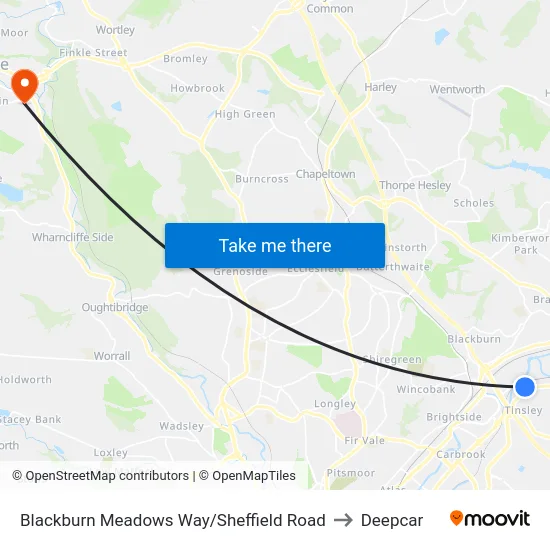 Blackburn Meadows Way/Sheffield Road to Deepcar map