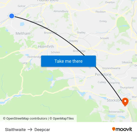 Slaithwaite to Deepcar map