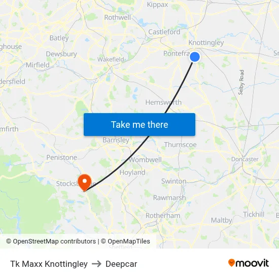 Tk Maxx Knottingley to Deepcar map
