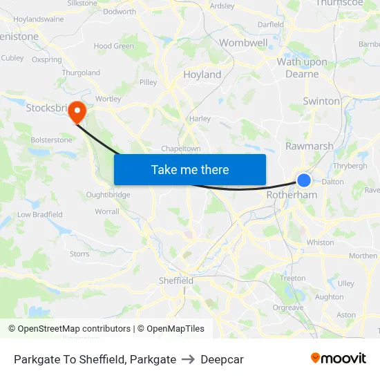Parkgate To Sheffield, Parkgate to Deepcar map