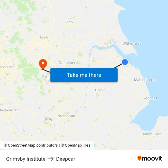 Grimsby Institute to Deepcar map
